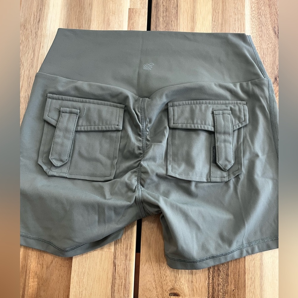 Jed North Khaki Women's Athletic Shorts Back Pocket Scrunch